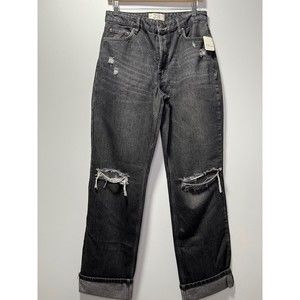 NWT Free People black high rise boyfriend wideleg jeans